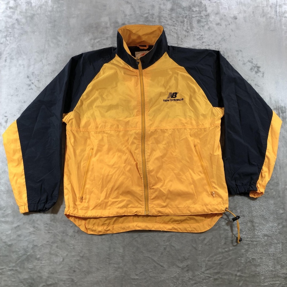 Vintage New Balance Jacket Mens Small Yellow Navy Full Zip Windbreaker Running